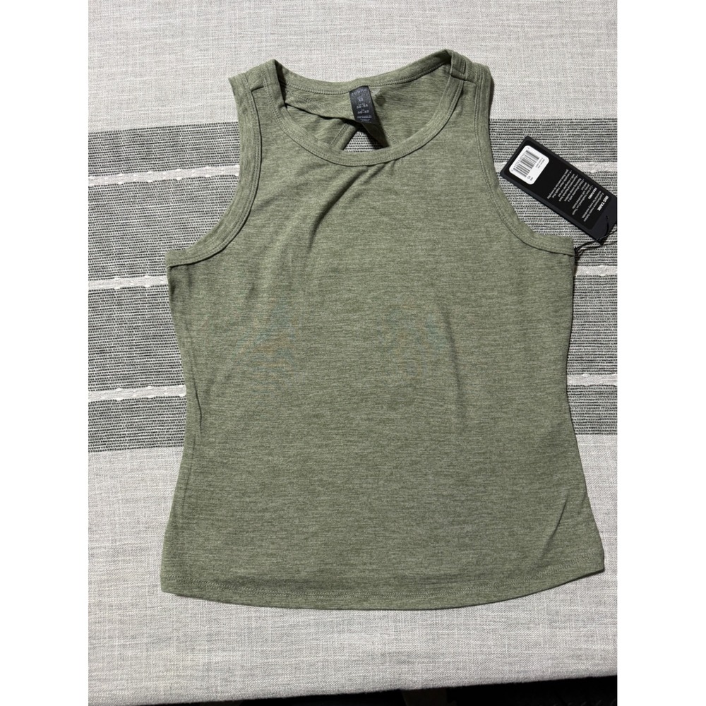 Iris Tank Heathered Lux Touch Jersey Keyhole Back Agave Green XS